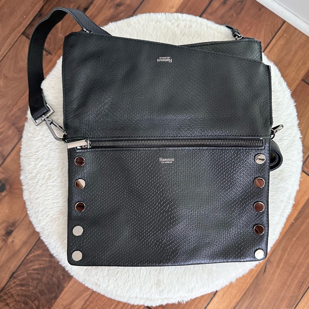 Hammitt Dillon Black Leather 6 Way Flap Medium Bag - Picture 6 of 12